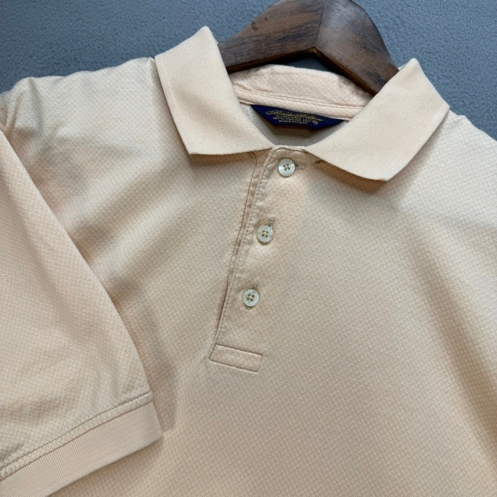 Brooks Brothers Pima Cotton Polo Shirt Regular Fit M Peach Textured Short Sleeve